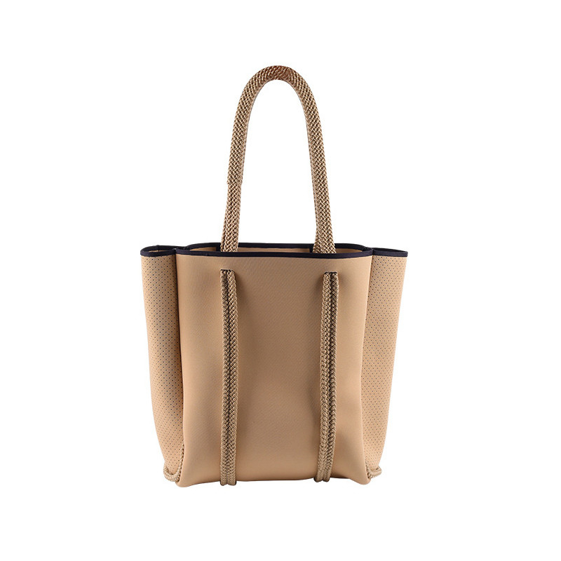 Diving Material Hand Woven Rope Hand Punched Khaki Beach Bag Large Capacity Outdoor Tote Bag