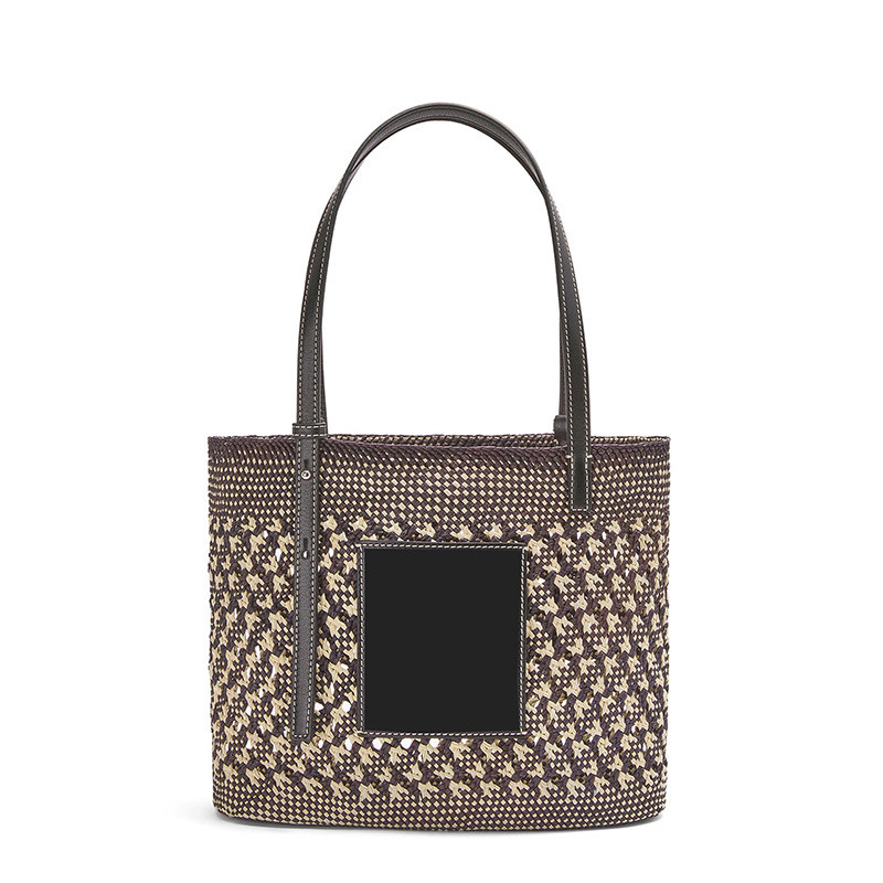 Spring And Summer Straw Woven Bag Color Matching Vegetable Basket Lafite Woven Bag Leather Handbag Rattan Woven Bag